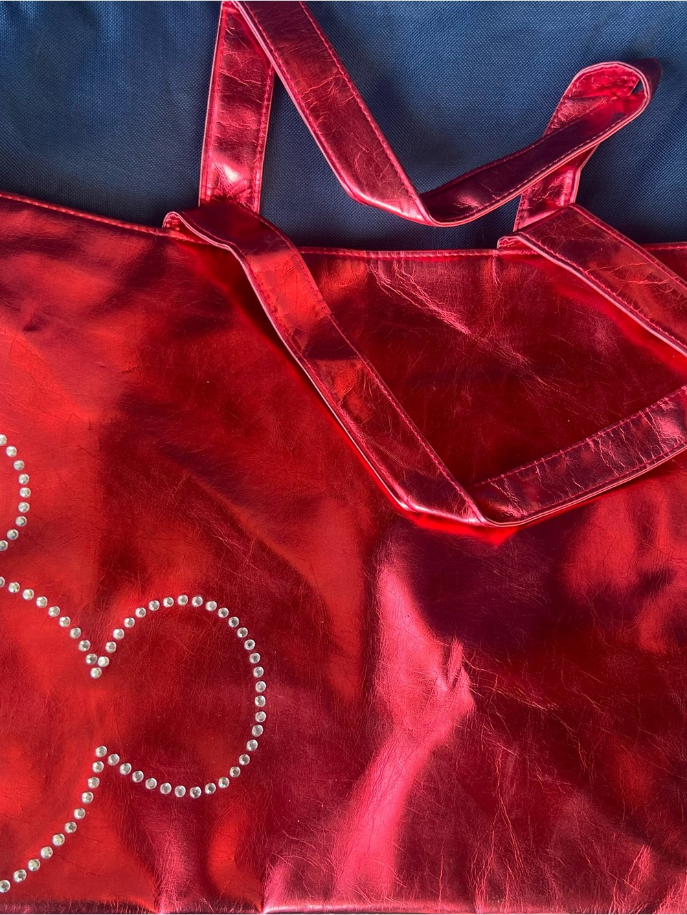 Red Metallic Tote Bag with Crystal Accent